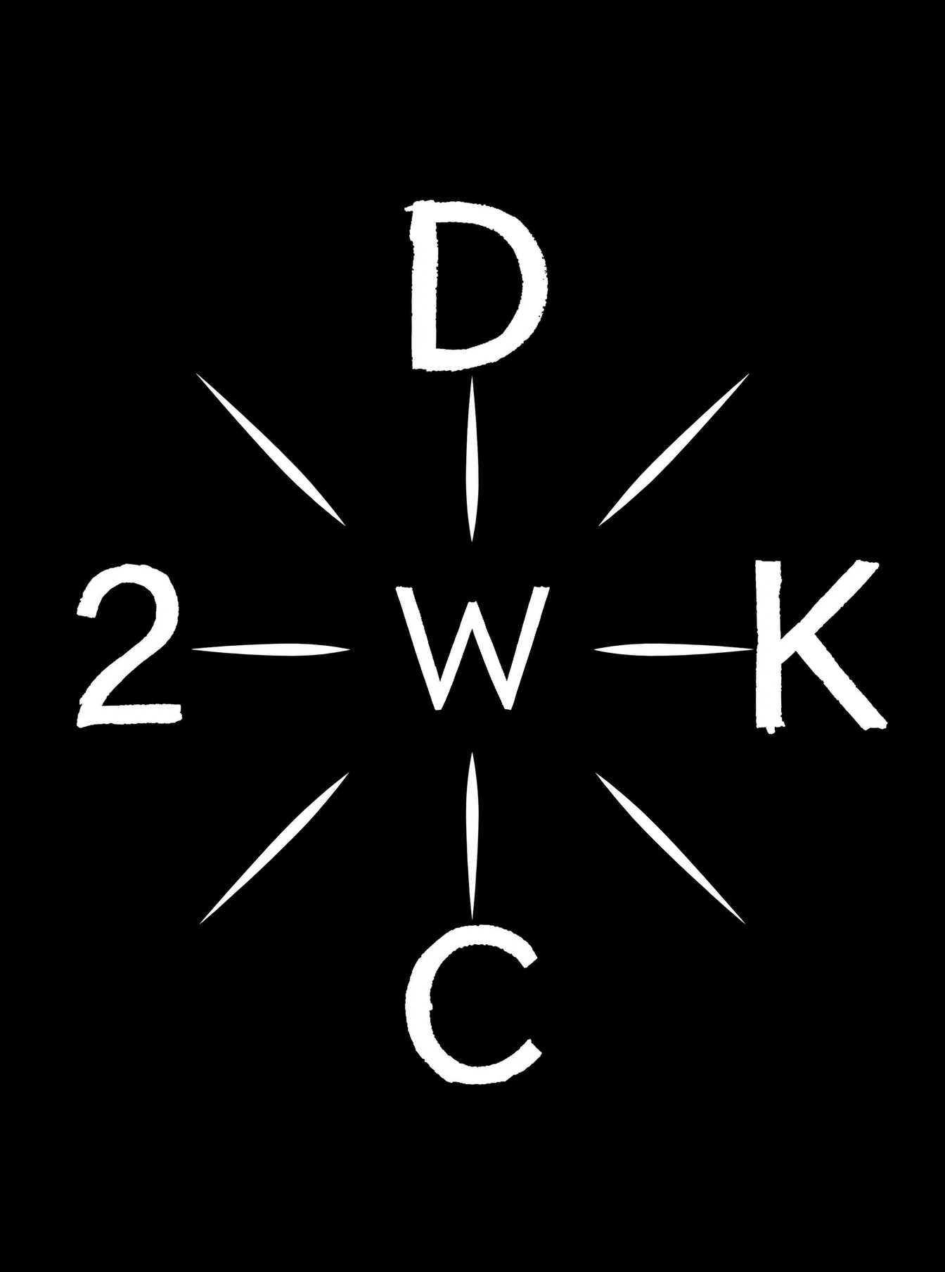 WC2K compass emblem — small W at center with diamond sparkle rays, D above, K right, C below, 2 left